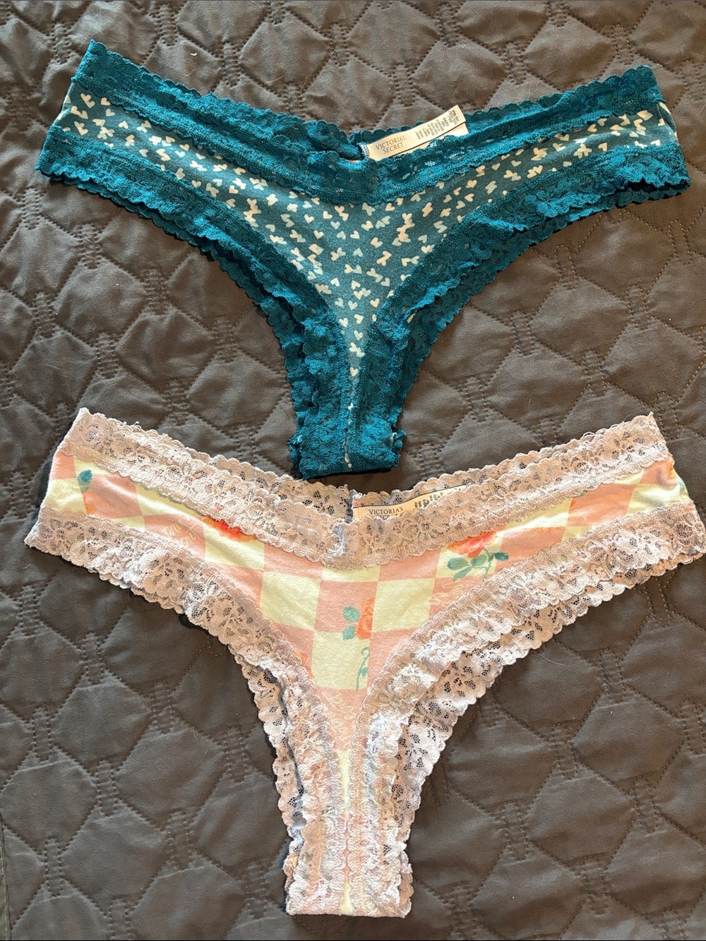 Victoria's Secret Teal Lace Hipster & Pastel Floral Lace-Trim Panty Set- XXL